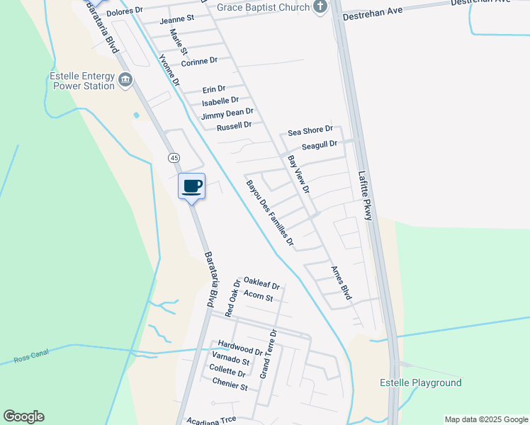 map of restaurants, bars, coffee shops, grocery stores, and more near 4472 Bayou Des Familles Drive in Marrero