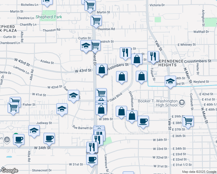 map of restaurants, bars, coffee shops, grocery stores, and more near 552 Garden Oaks Boulevard in Houston