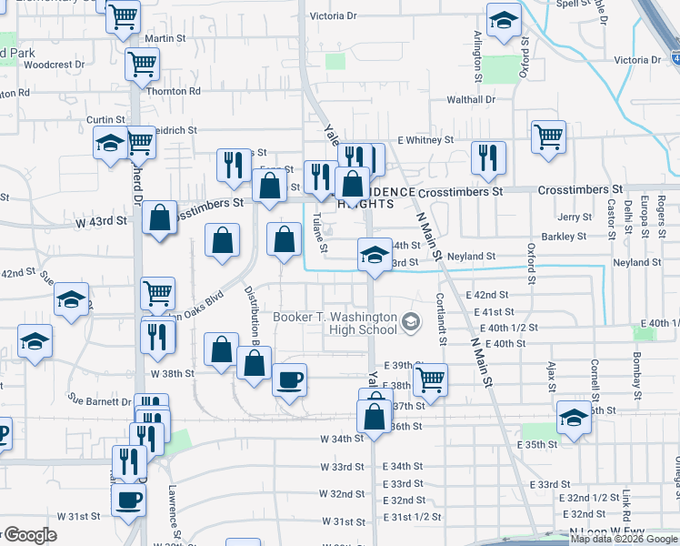map of restaurants, bars, coffee shops, grocery stores, and more near 227 Blueberry Street in Houston
