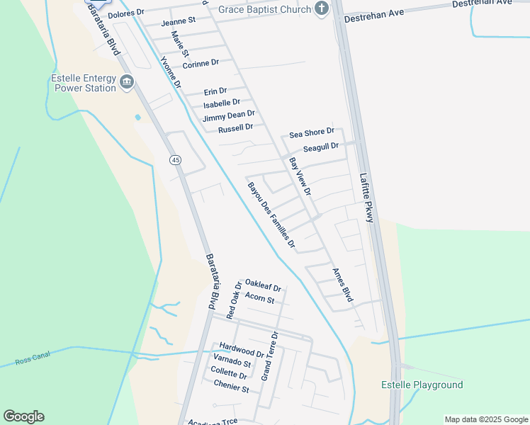 map of restaurants, bars, coffee shops, grocery stores, and more near 4472 Bayou Des Familles Drive in Marrero