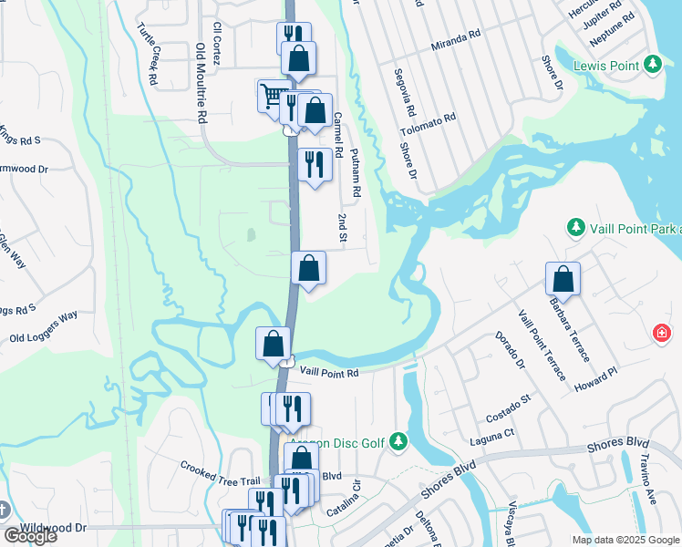 map of restaurants, bars, coffee shops, grocery stores, and more near 199 Brainard Drive in St. Augustine