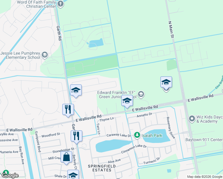 map of restaurants, bars, coffee shops, grocery stores, and more near 5438 Rio Drive in Baytown