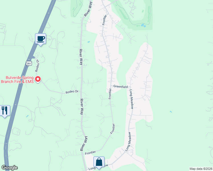 map of restaurants, bars, coffee shops, grocery stores, and more near 1650 Frontier in Spring Branch
