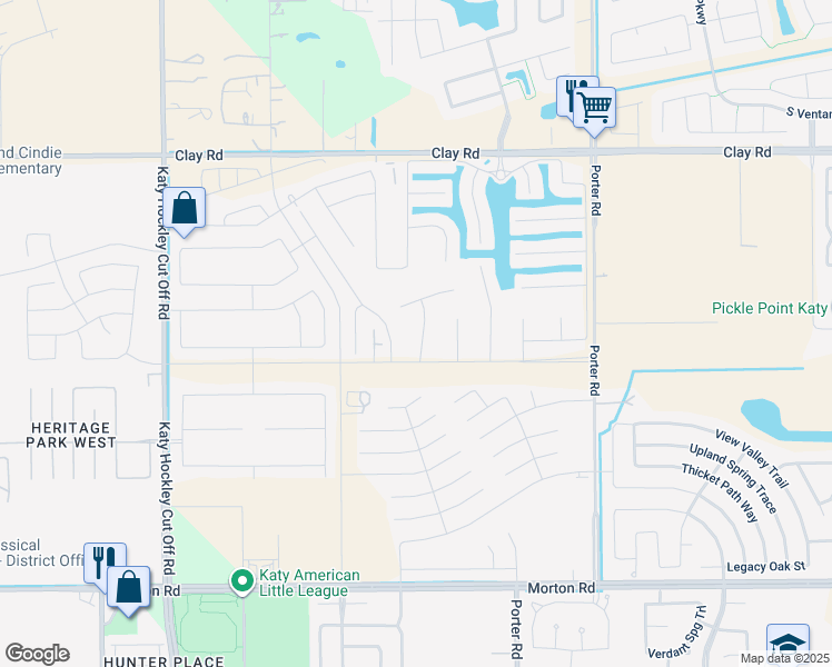 map of restaurants, bars, coffee shops, grocery stores, and more near 3534 Paganini Place in Katy