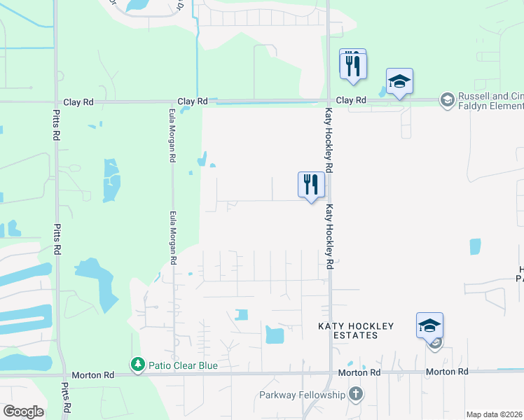 map of restaurants, bars, coffee shops, grocery stores, and more near 6529 Manorwood Drive in Katy