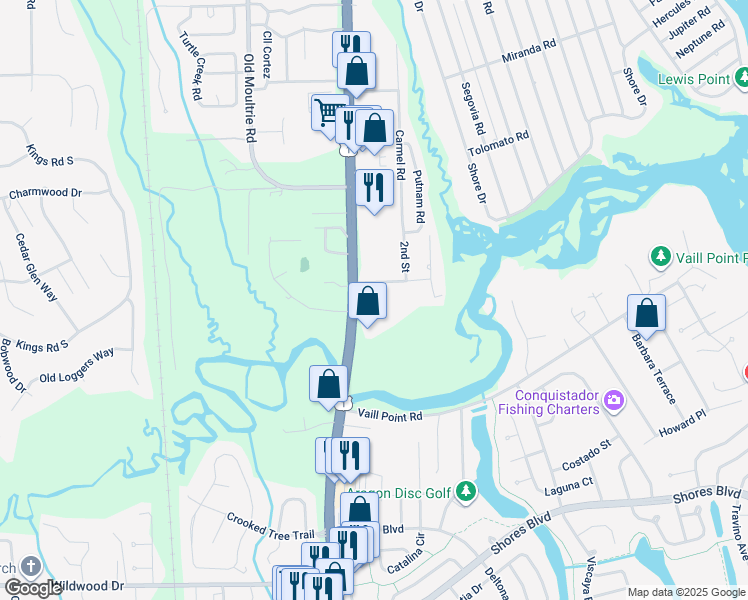 map of restaurants, bars, coffee shops, grocery stores, and more near 3705 Bluff Lane in St. Augustine