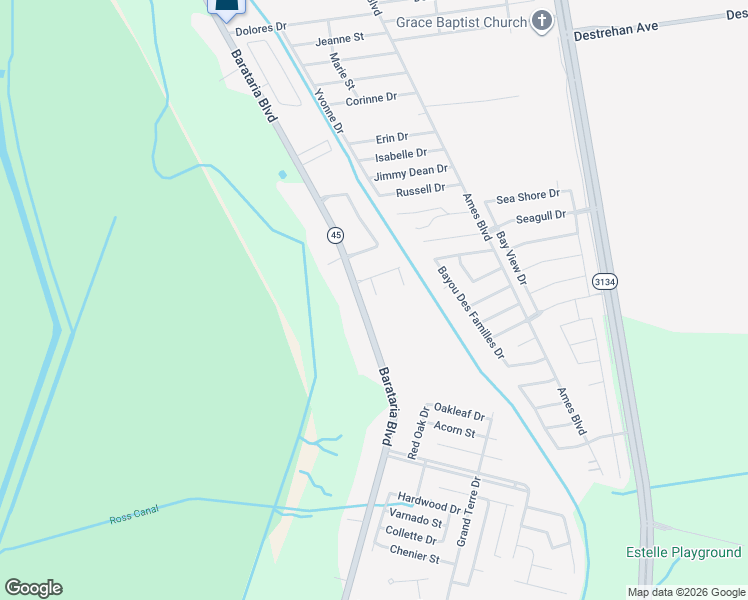 map of restaurants, bars, coffee shops, grocery stores, and more near 4131 Pirates Alley in Marrero