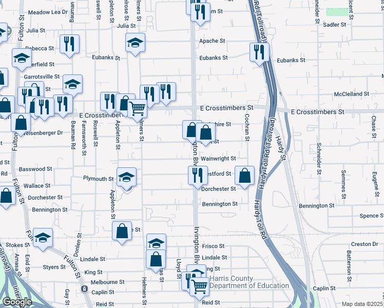 map of restaurants, bars, coffee shops, grocery stores, and more near 806 Post Street in Houston