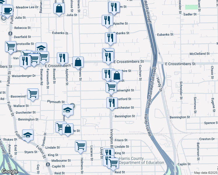 map of restaurants, bars, coffee shops, grocery stores, and more near 806 Post Street in Houston