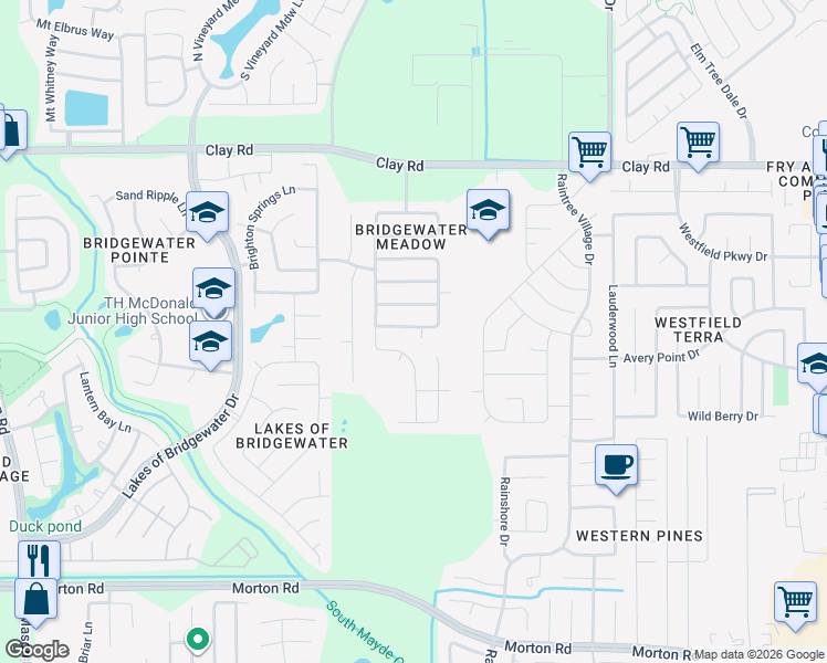 map of restaurants, bars, coffee shops, grocery stores, and more near 20906 Lansing Ridge Lane in Katy