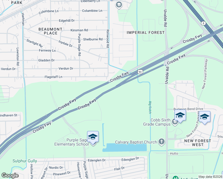 map of restaurants, bars, coffee shops, grocery stores, and more near U.S. 90 Frontage in Houston