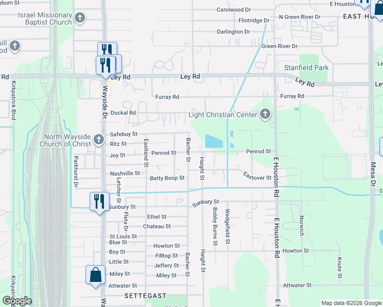 map of restaurants, bars, coffee shops, grocery stores, and more near 6902 Bacher Street in Houston