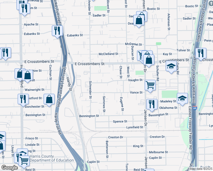 map of restaurants, bars, coffee shops, grocery stores, and more near 2010 Vaughn Street in Houston