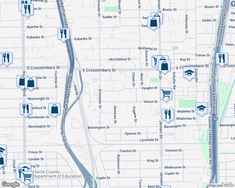 map of restaurants, bars, coffee shops, grocery stores, and more near 2010 Vaughn Street in Houston