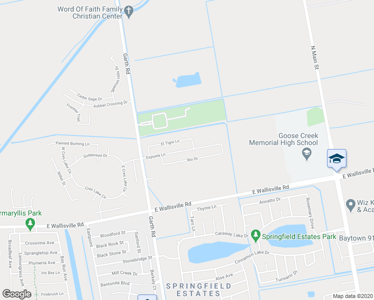 map of restaurants, bars, coffee shops, grocery stores, and more near 5311 Espuela Lane in Baytown