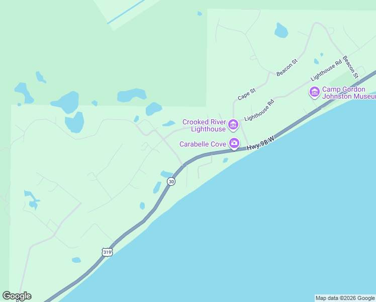 map of restaurants, bars, coffee shops, grocery stores, and more near 2025 Highway 98 West in Carrabelle