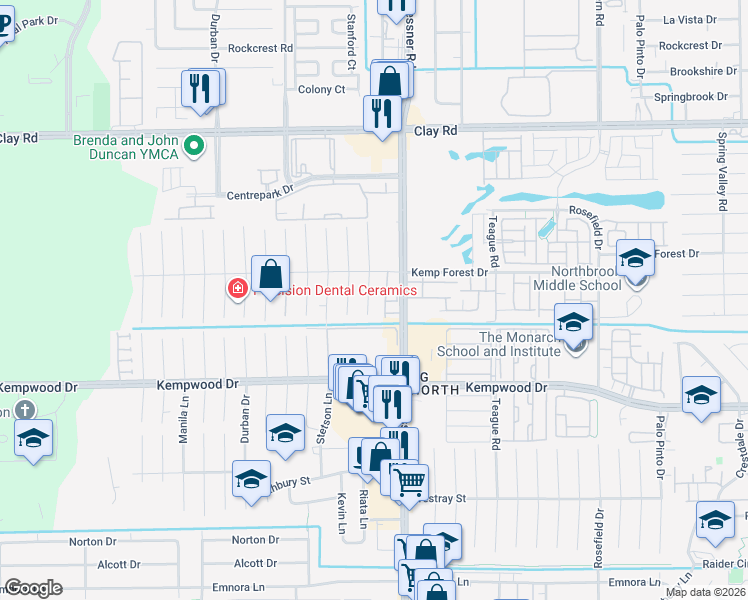 map of restaurants, bars, coffee shops, grocery stores, and more near 2919 Riata Lane in Houston