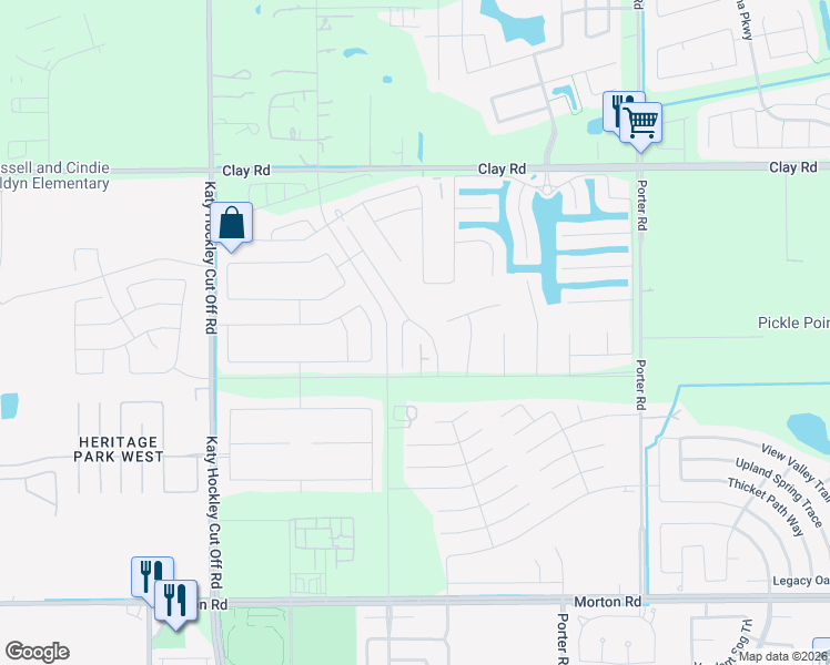 map of restaurants, bars, coffee shops, grocery stores, and more near 3553 Giorgio Pastel Place in Katy