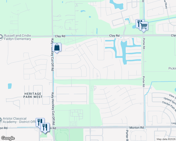 map of restaurants, bars, coffee shops, grocery stores, and more near 3538 Paganini Place in Katy