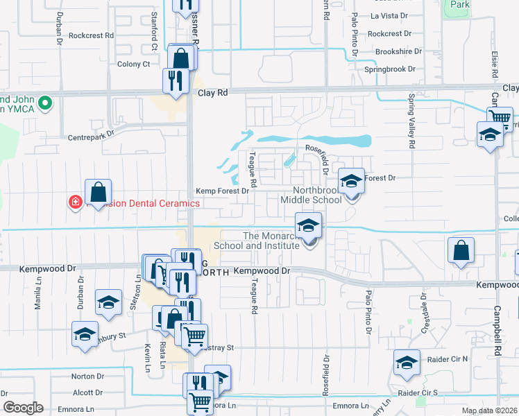 map of restaurants, bars, coffee shops, grocery stores, and more near 3018 Teague Road in Houston