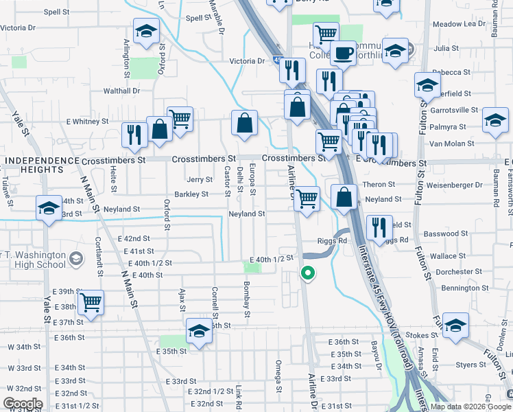 map of restaurants, bars, coffee shops, grocery stores, and more near 4208 Europa Street in Houston