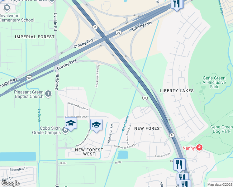 map of restaurants, bars, coffee shops, grocery stores, and more near 173 Sam Houston Tollway in Houston