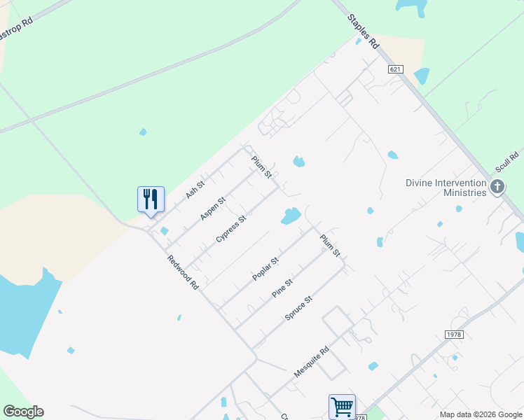 map of restaurants, bars, coffee shops, grocery stores, and more near 1715 Cypress Street in San Marcos