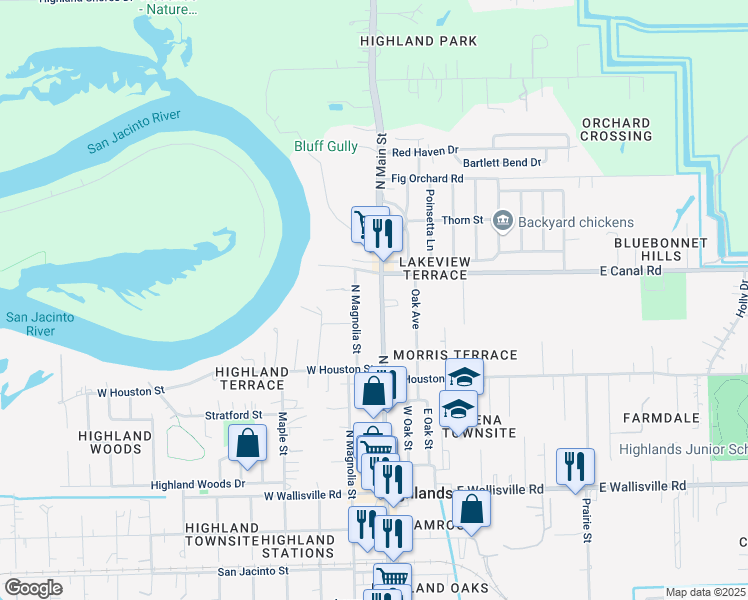 map of restaurants, bars, coffee shops, grocery stores, and more near 806 N Main St in Highlands