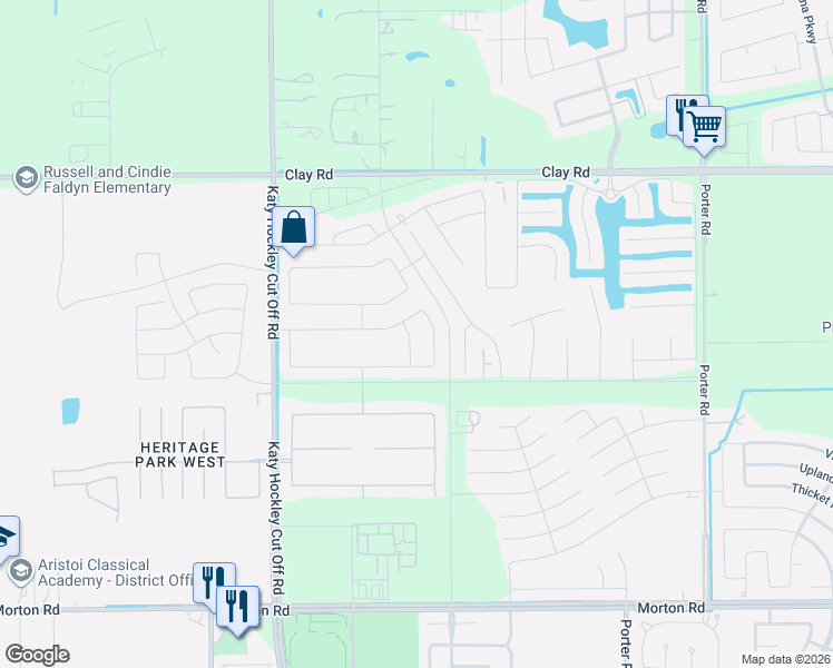 map of restaurants, bars, coffee shops, grocery stores, and more near 3538 Paganini Place in Katy