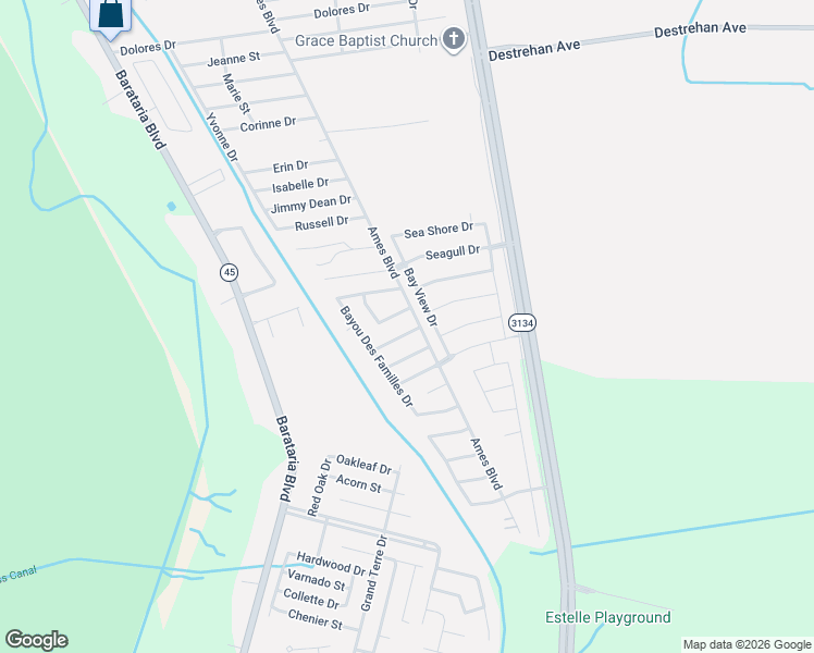 map of restaurants, bars, coffee shops, grocery stores, and more near 4489 Bay View Drive in Marrero