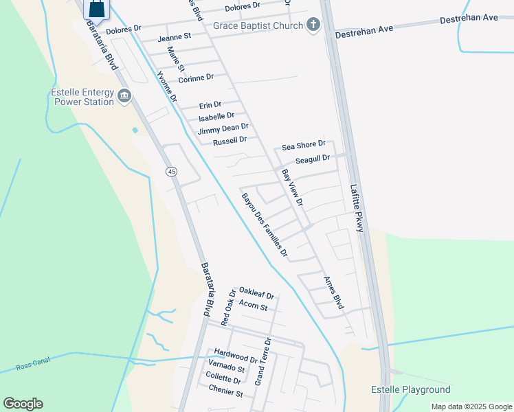 map of restaurants, bars, coffee shops, grocery stores, and more near 4468 Bayou Des Familles Drive in Marrero