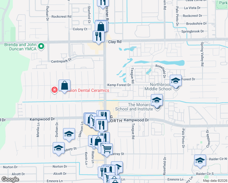 map of restaurants, bars, coffee shops, grocery stores, and more near 3018 Gessner Road in Houston