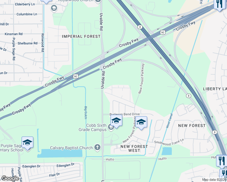map of restaurants, bars, coffee shops, grocery stores, and more near 14503 Carmine Glen Drive in Houston