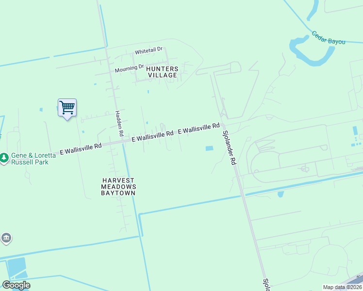 map of restaurants, bars, coffee shops, grocery stores, and more near 7502 East Wallisville Road in Baytown