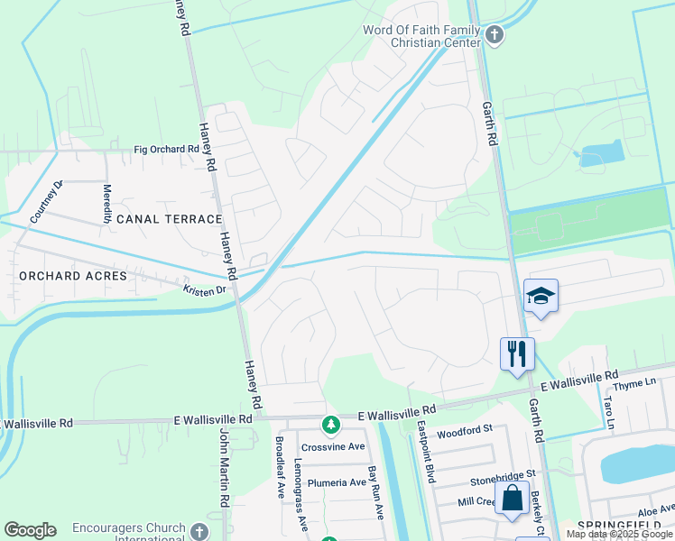 map of restaurants, bars, coffee shops, grocery stores, and more near 4403 Painted Bunting Lane in Baytown