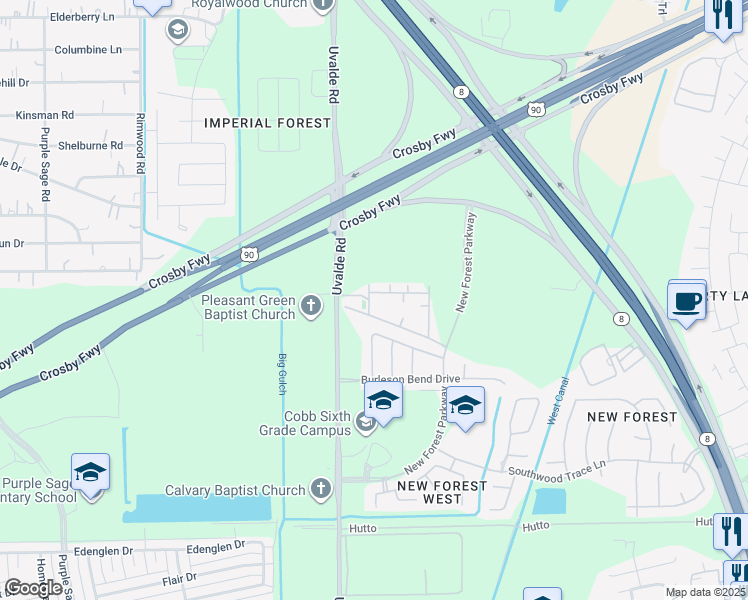 map of restaurants, bars, coffee shops, grocery stores, and more near 14503 Carmine Glen Drive in Houston
