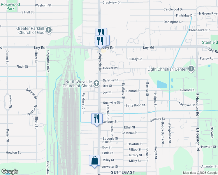 map of restaurants, bars, coffee shops, grocery stores, and more near 7930 Ritz Street in Houston