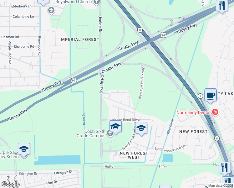 map of restaurants, bars, coffee shops, grocery stores, and more near 14503 Carmine Glen Drive in Houston