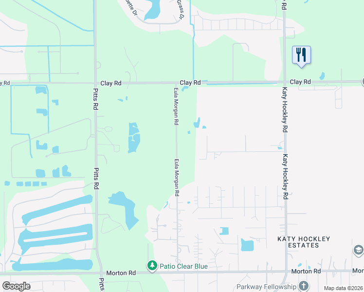 map of restaurants, bars, coffee shops, grocery stores, and more near 3680 Eula Morgan Road in Katy
