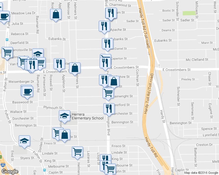 map of restaurants, bars, coffee shops, grocery stores, and more near 806 Post St in Houston