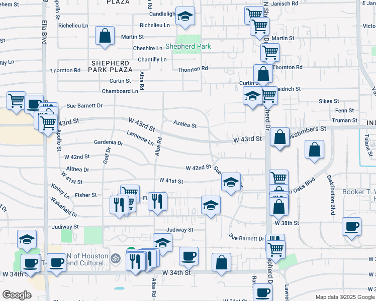 map of restaurants, bars, coffee shops, grocery stores, and more near 839 Lamonte Lane in Houston