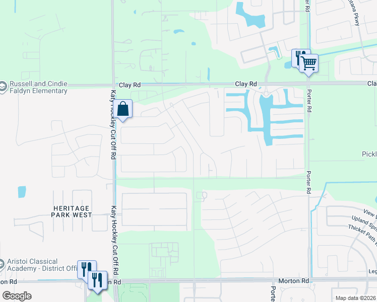 map of restaurants, bars, coffee shops, grocery stores, and more near 3538 Paganini Place in Katy
