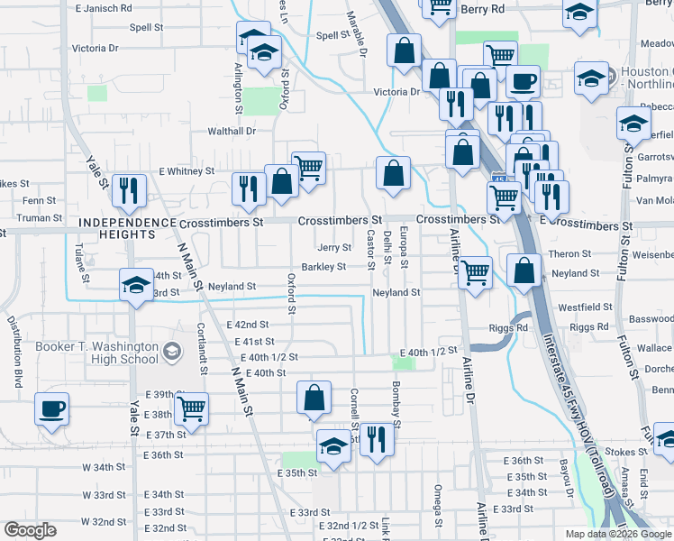 map of restaurants, bars, coffee shops, grocery stores, and more near 736 Barkley Street in Houston