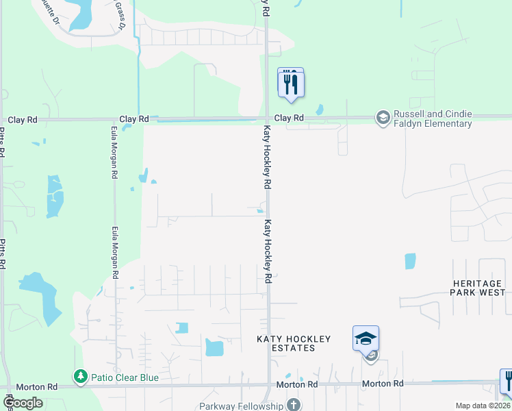 map of restaurants, bars, coffee shops, grocery stores, and more near 3577 Katy Hockley Road in Katy