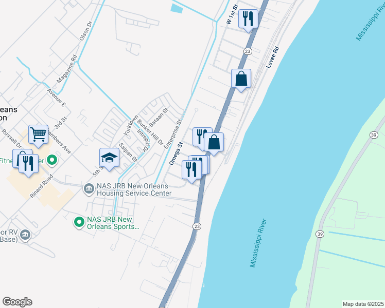 map of restaurants, bars, coffee shops, grocery stores, and more near 118 Iota Street in Belle Chasse