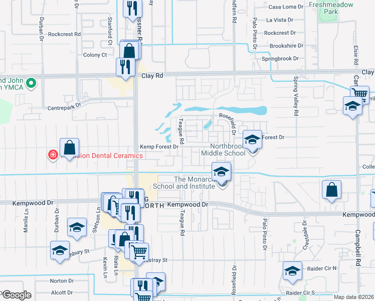 map of restaurants, bars, coffee shops, grocery stores, and more near 3018 Teague Road in Houston