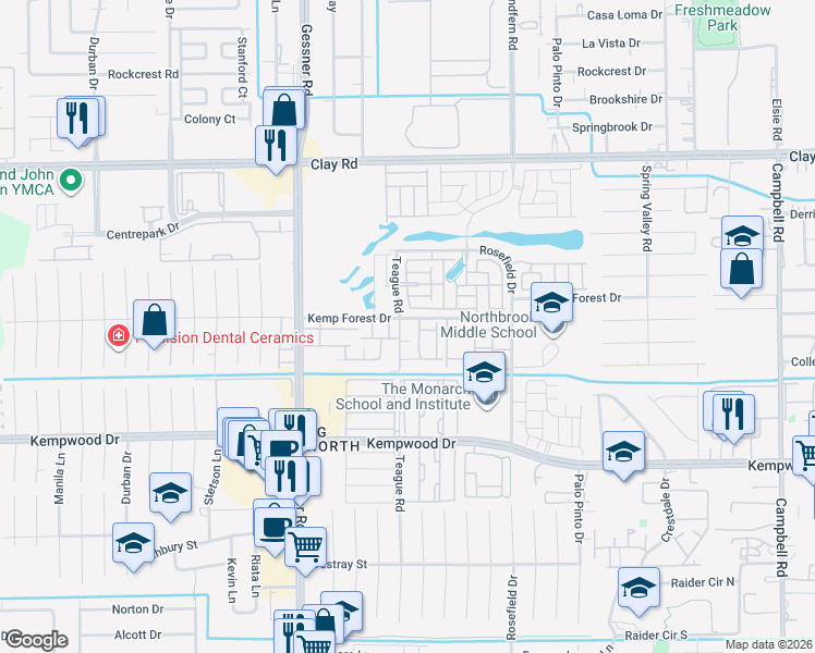 map of restaurants, bars, coffee shops, grocery stores, and more near 3018 Teague Road in Houston
