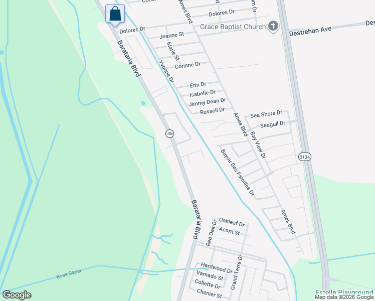 map of restaurants, bars, coffee shops, grocery stores, and more near 4131 Pirates Alley in Marrero