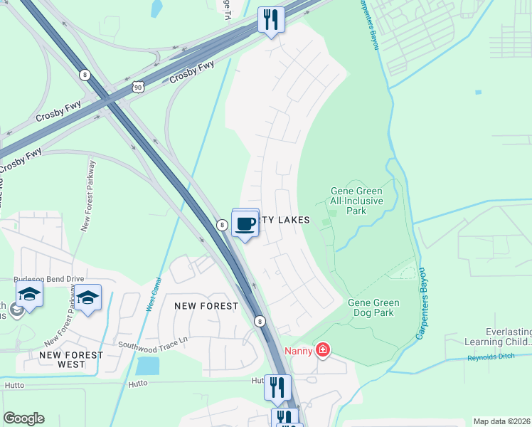 map of restaurants, bars, coffee shops, grocery stores, and more near in Harris County