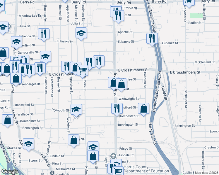 map of restaurants, bars, coffee shops, grocery stores, and more near 732 Post Street in Houston